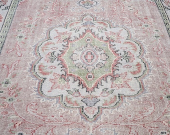 6x10 Vintage Rug, Pink Turkish Area Rug, Bedroom Rug, Wool Anatolian Oushak Carpet, Living Room Rug, Boho Rug, Antique Rug, Decorative Rug