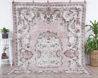 7x10 Vintage Rug, Pink Turkish Area Rug, Bedroom Rug, Wool Anatolian Oushak Carpet, Living Room Rug, Boho Rug, Antique Rug, Decorative Rug