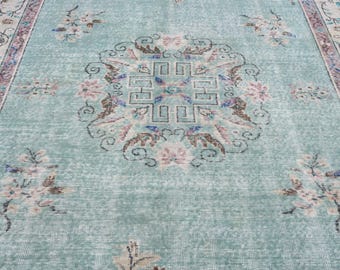 6x9 Vintage Rug, Green Turkish Area Rug, Bedroom Rug, Wool Anatolian Oushak Carpet, Living Room Rug, Boho Rug, Antique Rug, Decorative Rug