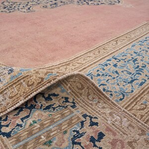 10x14 Vintage Rug, Pink Turkish Rug, 10x14 Oushak Rug, Oversized Rug, Living Room Rug, Dining Room Rug, Rare Rug, Antique Carpet image 8