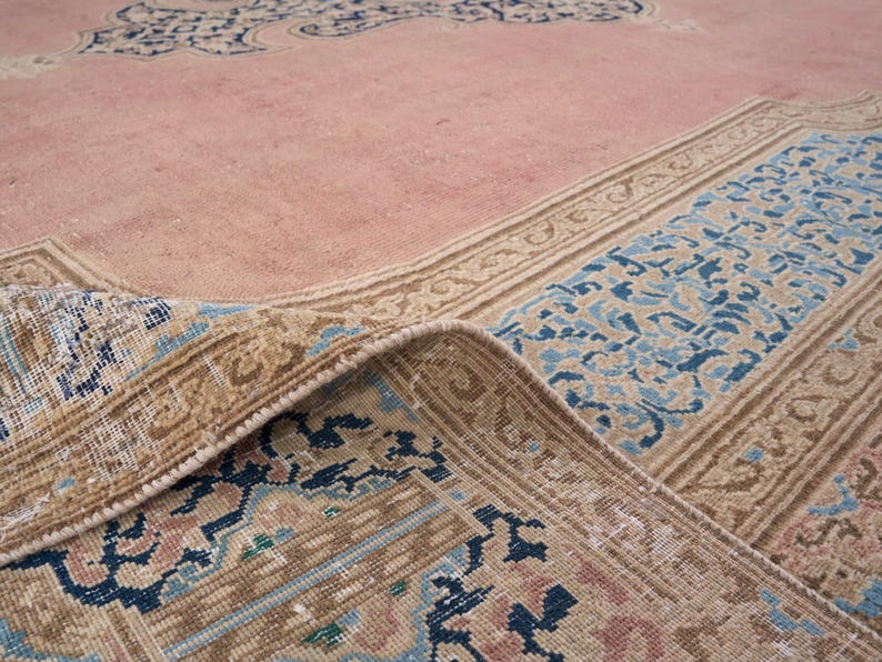 10x14 Vintage Rug, Pink Turkish Rug, 10x14 Oushak Rug, Oversized Rug, Living Room Rug, Dining Room Rug, Rare Rug, Antique Carpet image 8
