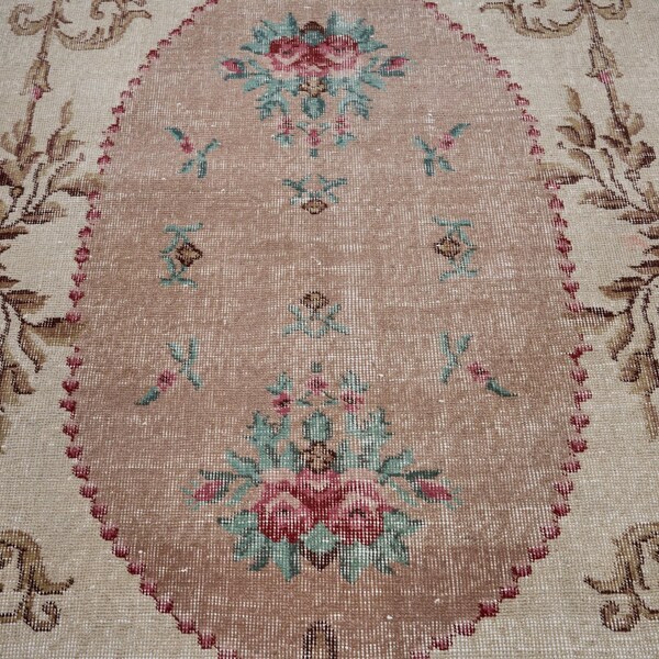 6x11 Vintage Brown Green Red Turkish Rug, 5'8"x11'2" Rare Antique Handmade Oushak Carpet, Authentic Eco Friendly Organic Wool Cotton Rug