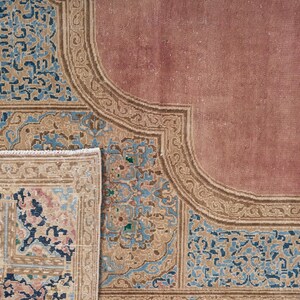 10x14 Vintage Rug, Pink Turkish Rug, 10x14 Oushak Rug, Oversized Rug, Living Room Rug, Dining Room Rug, Rare Rug, Antique Carpet image 9