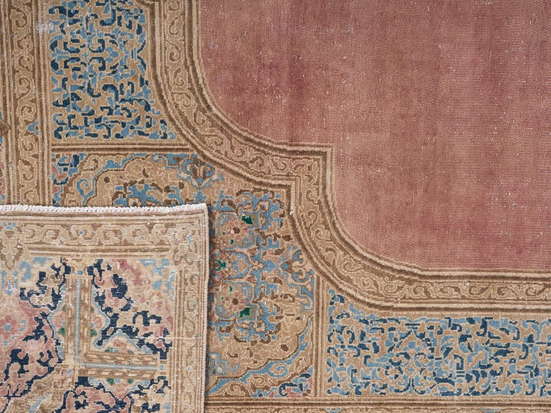 10x14 Vintage Rug, Pink Turkish Rug, 10x14 Oushak Rug, Oversized Rug, Living Room Rug, Dining Room Rug, Rare Rug, Antique Carpet image 9