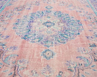 6x10 Vintage Rug, Pink Turkish Area Rug, Bedroom Rug, Wool Anatolian Oushak Carpet, Living Room Rug, Boho Rug, Antique Rug, Decorative Rug