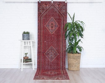 3x9 Vintage Runner Rug, Red Turkish Anatolian Rug, 3x9 Oushak Runner, Hallway Runner Rug, Kitchen Rug, Entryway Runner, Stair Runner Rug