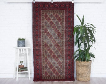 3x7 Vintage Runner Rug, Red Turkish Anatolian Rug, 3x7 Oushak Runner, Hallway Runner Rug, Kitchen Rug, Entryway Runner, Stair Runner Rug