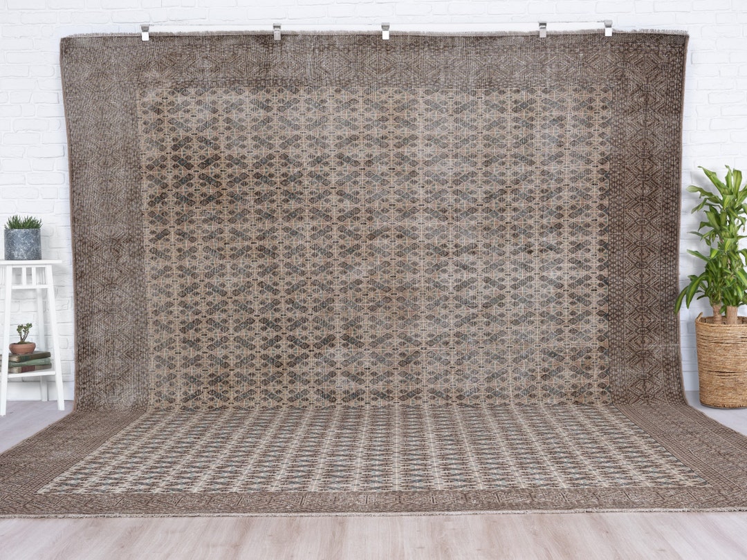 10x12 Vintage Rug, Beige Turkish Rug, Oushak Rug, Oversized Rug, Living