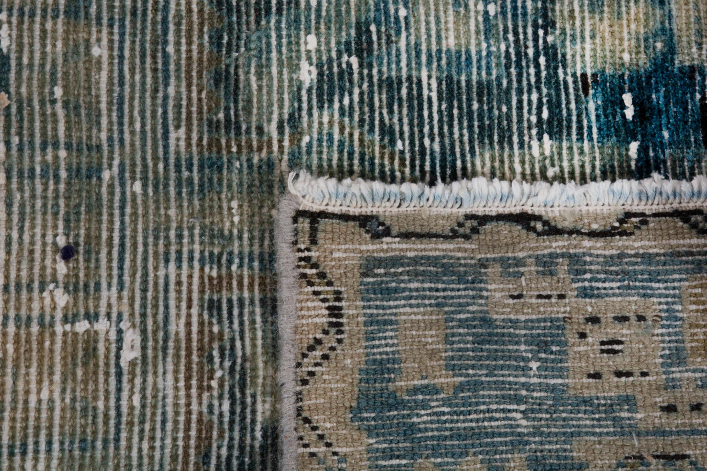 3x16 Vintage Runner Rug, Blue Turkish Runner Rug, 3x16