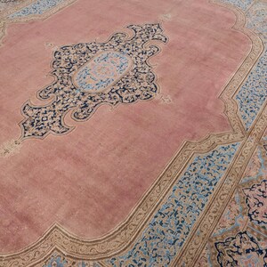 10x14 Vintage Rug, Pink Turkish Rug, 10x14 Oushak Rug, Oversized Rug, Living Room Rug, Dining Room Rug, Rare Rug, Antique Carpet image 4