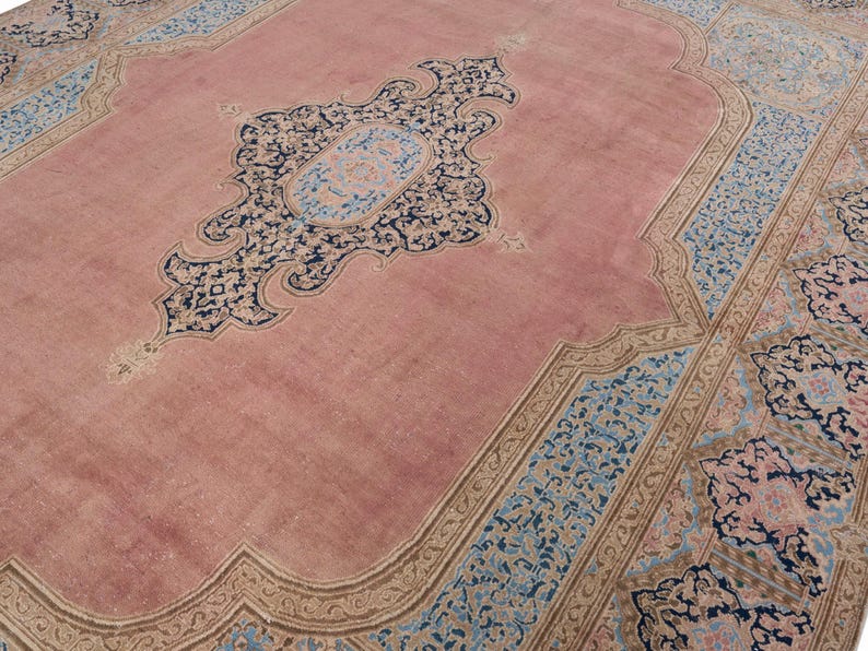 10x14 Vintage Rug, Pink Turkish Rug, 10x14 Oushak Rug, Oversized Rug, Living Room Rug, Dining Room Rug, Rare Rug, Antique Carpet image 4