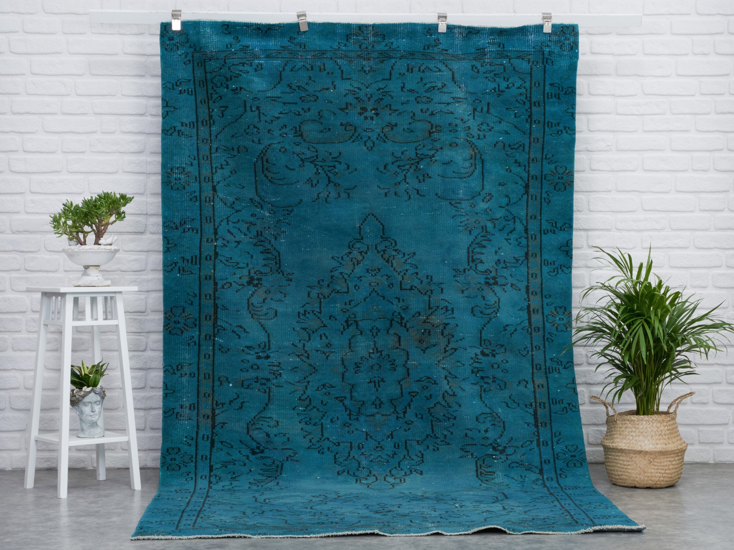 Tapis 5x10 Vintage, Tapis Bleu Turc, de Chambre à Coucher, Oushak Anatolien Laine, Salon, Boho, Anti