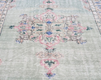 6x9 Vintage Rug, Green Turkish Area Rug, Bedroom Rug, Wool Anatolian Oushak Carpet, Living Room Rug, Boho Rug, Antique Rug, Decorative Rug