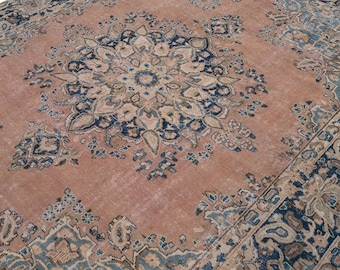 9x12 Vintage Rug, Orange Turkish Rug, 9x12 Oushak Rug, Oversized Rug, Living Room Rug, Dining Room Rug, Antique Rug, 9x12 Rug, Antique Rug