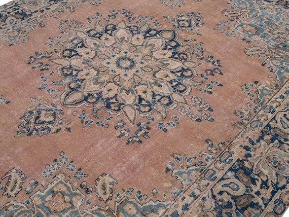 9x12 Vintage Rug, Orange Turkish Rug, 9x12 Oushak Rug, Oversized Rug, Living Room Rug, Dining Room Rug, Antique Rug, 9x12 Rug, Antique Rug