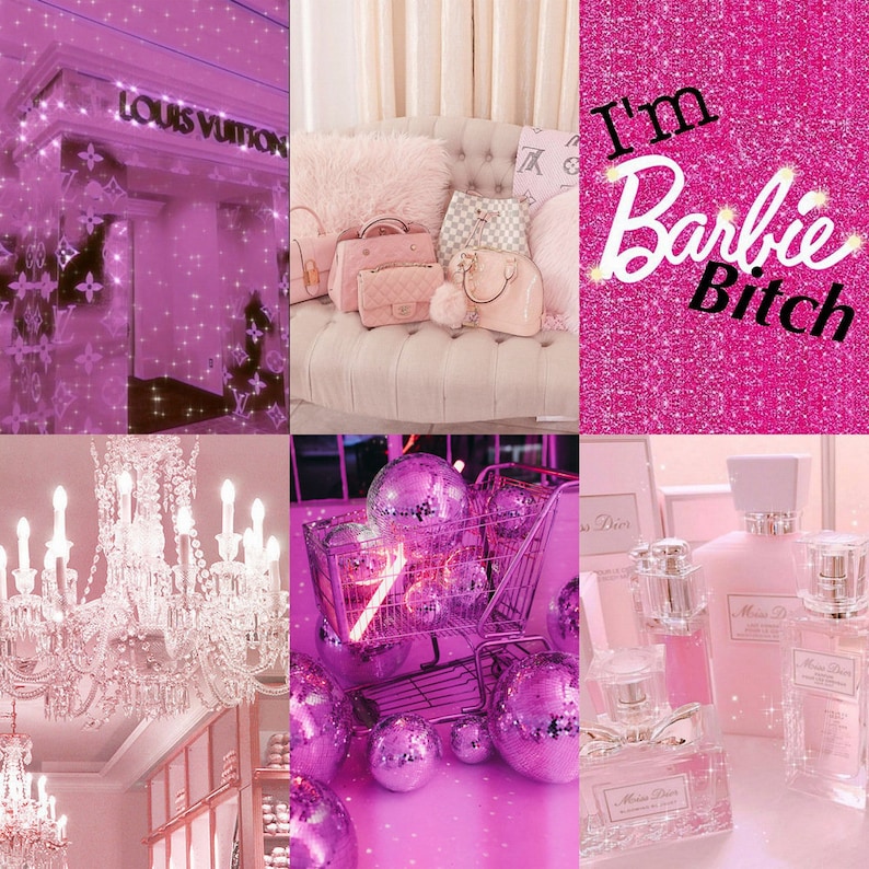 Pink wall collage kit Boujee teen room decor pink Baddie