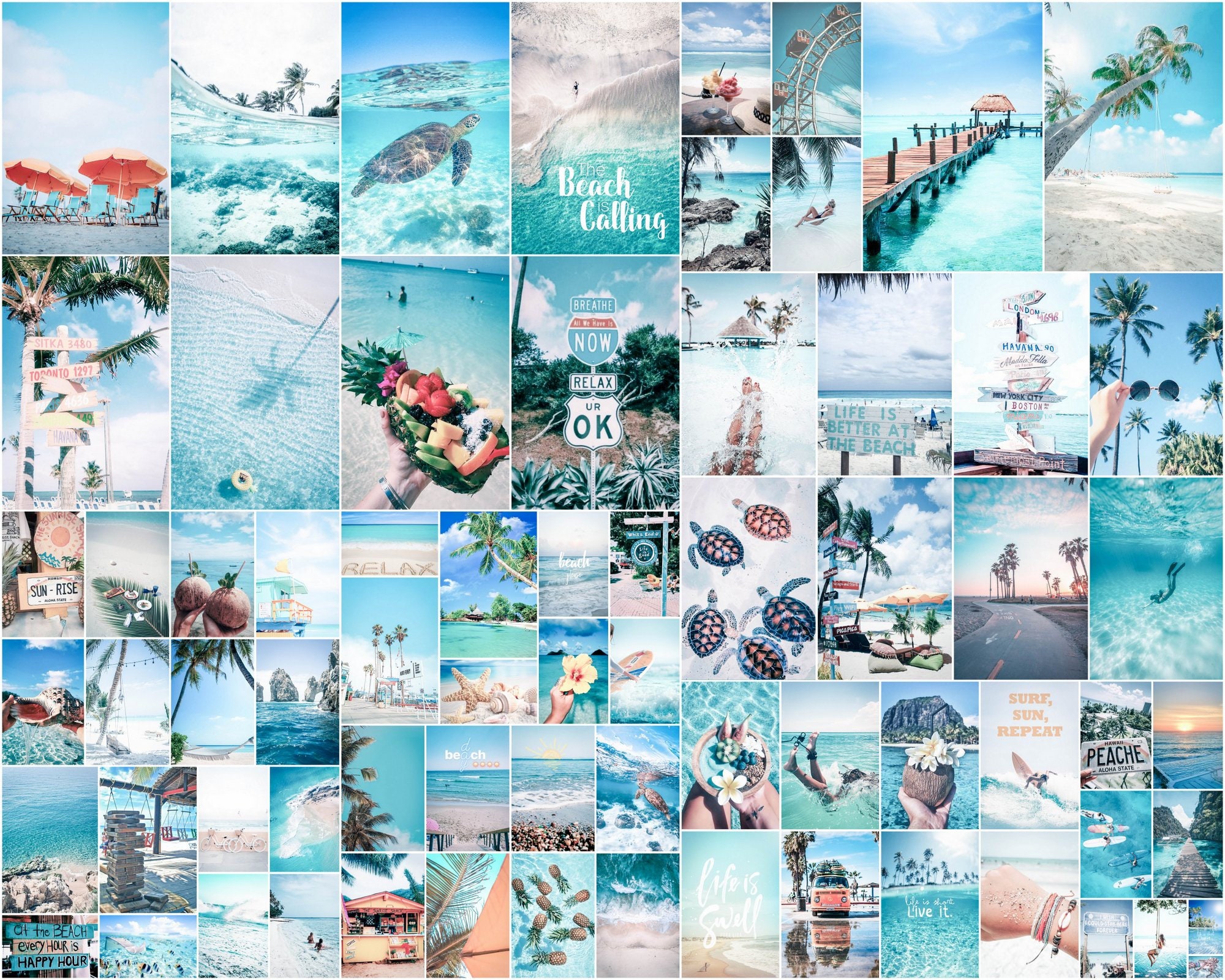 70 Pcs Beachy Wall Decor Aesthetic Dorm Collage Kit | Etsy