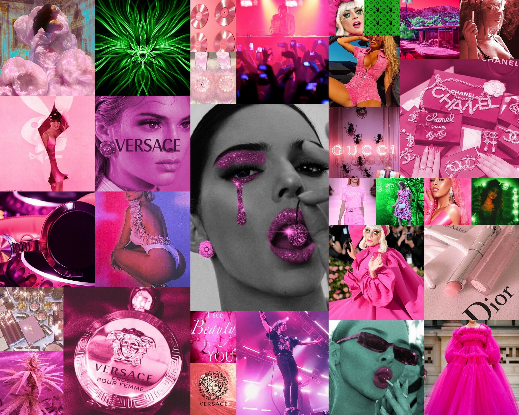 Hot Pink Wall Collage Kit Etsy Boujee Aesthetic Wall Collage Hot Images