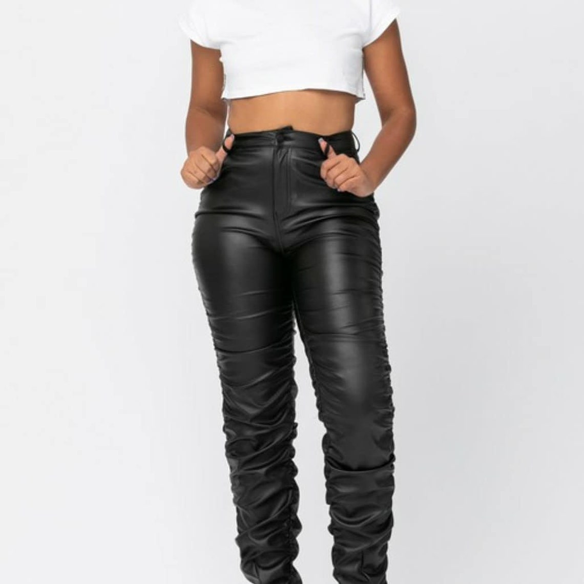 stacked leather pants