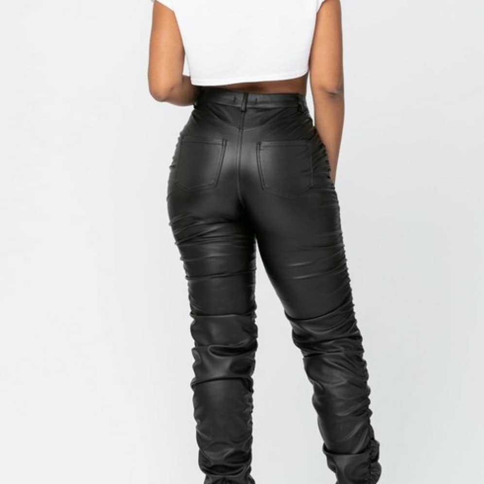 stacked leather pants