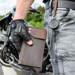 Cartera larga de cuero personalizada con cadena - Ranuras para efectivo y tarjetas - Regalo para motociclistas y conductores - Idea de regalo para el día de San Valentín