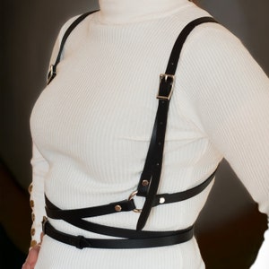 Custom Leather Women's Waist Belt with Shoulder Straps - Waist Harness with Suspenders and Top Chest Harness - Personalized Gift for Her