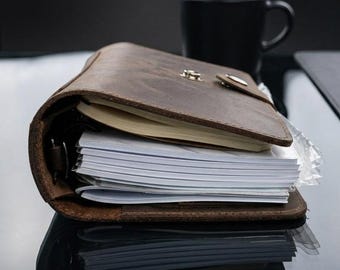 Leather EDC Organizer, Everyday Carry Notebook, A5 A6 Ring Binder, Refillable Journal Cover, AirTag Wallet