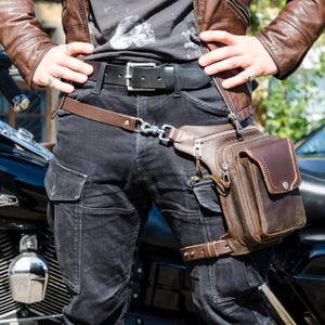 Personalized Leather Hip Bag - Crossbody Biker Bag - Hip Holster Belt Pouch - Leg Bag for Men - Gift for Him - Father&#39;s Day Gift