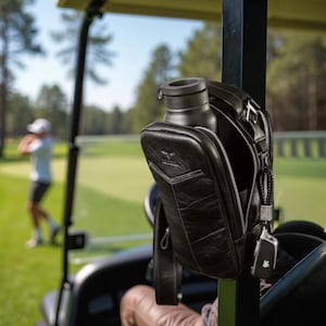Personalized Leather Golf Bag – Magnetic Golf Cart Caddy – Versatile Golf Accessory – Golf Gift for Men – Golf Gear Pouch