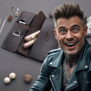 Gepersonaliseerde leren sigarenrol | Op maat gemaakt sigarenzakje met naam of motorlogo | Cadeau voor bruidegom | Leren sigarenhouder