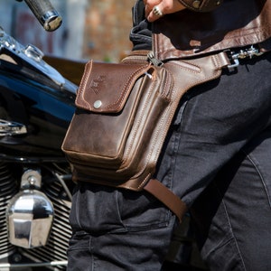 Leather Biker  Hip Bag, Motorcycle Leg Bag, Mens Crossbody Bag, Sling Bag, Hip Holster, Moto Bags Gift For Him
