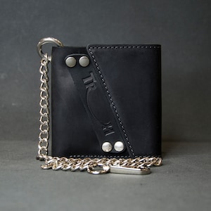 Cartera de cuero plegable con cadena para hombre - Cartera de viaje de diseño minimalista - Cartera EDC - Regalo personalizado para novio - Regalo para el día del padre