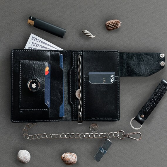 Mens travel wallet with chain hot sale