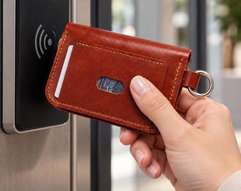 Leather Access Card Holder Wallet, RFID Key Card Belt Pouch, Contactless Entry Card Case