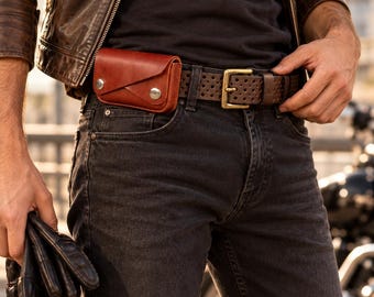 Vintage Biker Belt Wallet, Leather Motorcycle Key Pouch, Classic Retro Rider Accessory