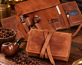 Vintage Pipe Case, Traditional Leather Smoking Roll, Briar Pipe Storage, Tobacco Holder, Retro Smoking Kit, Classic Gift for Pipe Smokers