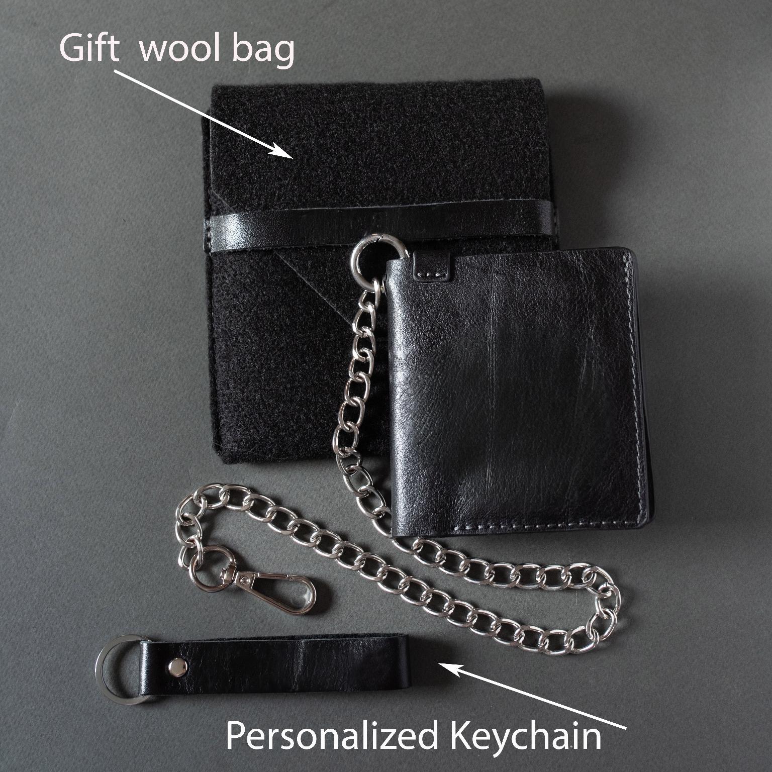 Handmade Leather Wallet With Chain – Custom Engraved Bifold, Slim
