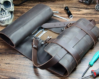 Premium Handmade Leather Tool Organizer: Custom Motorcycle Tool Pouch for Men, Drivers, and Mechanics - Stylish and Functional Gift