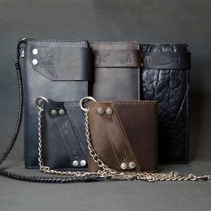 Cartera de piel de vaca con cadena: opciones largas o pequeñas: billetera plegable para hombre: diseño minimalista y delgado, regalo de viaje personalizado para él