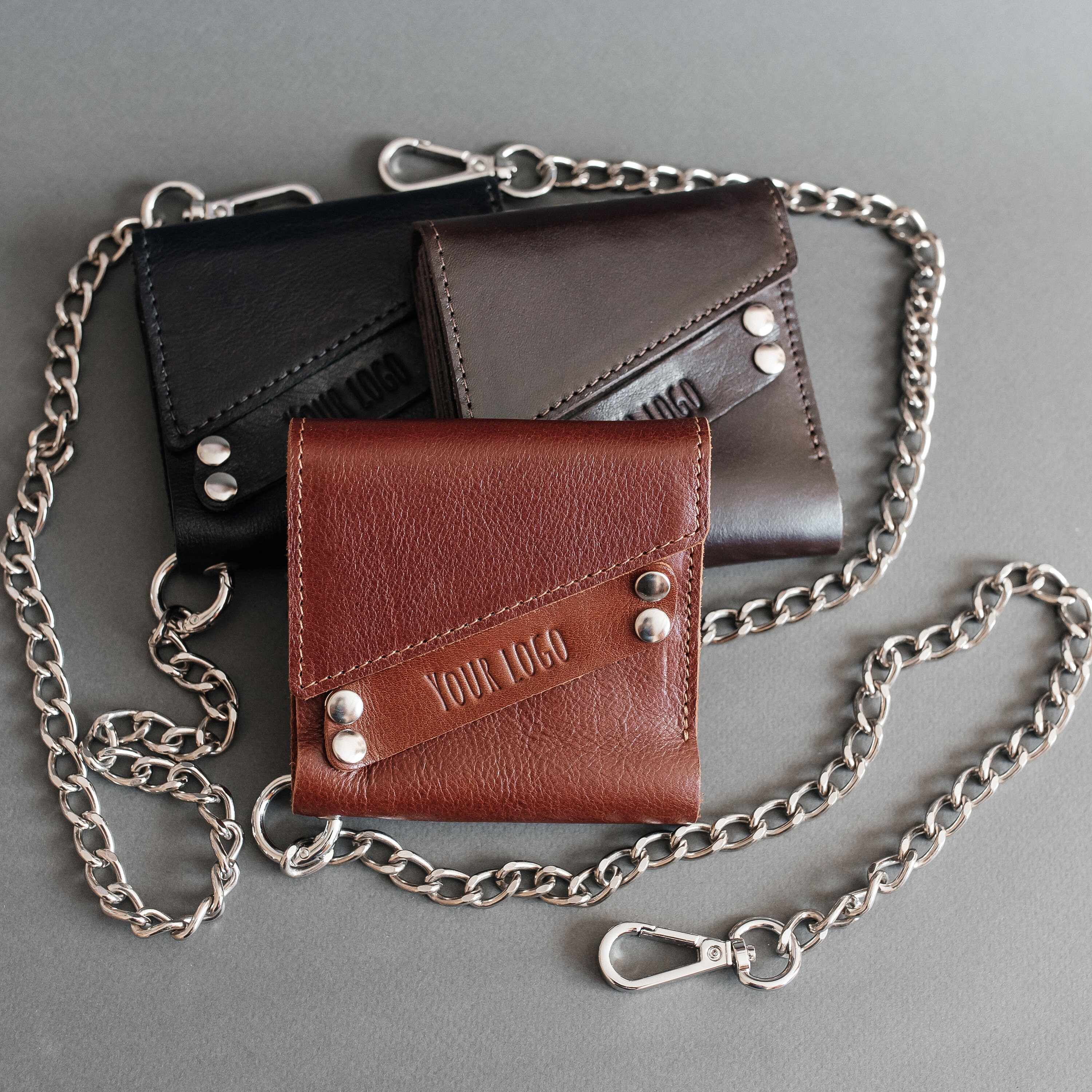 Engraved Leather Wallet With Chain | Minimalist Design, 2 SD Card