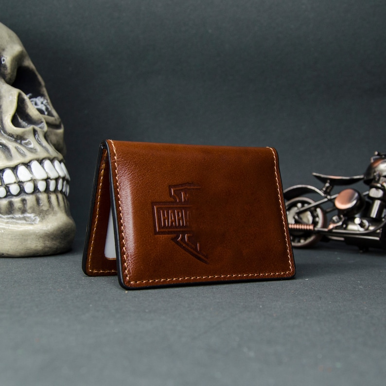 Handmade Genuine Leather ID Wallet Minimalist ID Card Holder for Bikers, Riders, and Drivers Unisex Gift image 4