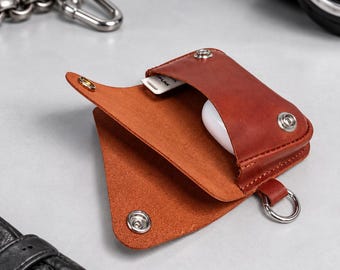 Leather Earbuds Case with Belt Loop, AirPods Carry Pouch, Vintage Wireless Earphone Holder