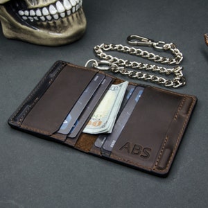 Personalisierte Leder Geldbörse mit Schlüsselband oder Edelstahlkette - personalisiertes Geschenk für ihn, Vater, Freund, Ehemann