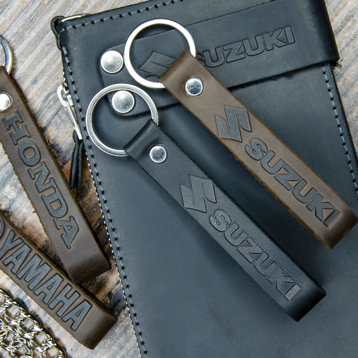 Leather motorcycle keychain Keychain leather motorcycle Etsy