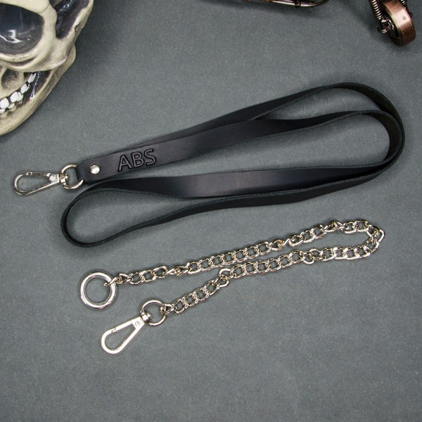 Personalized leather lanyard, leather key chain, custom id badge, handmade leather neck lanyard, Leather lanyard key, gift for men