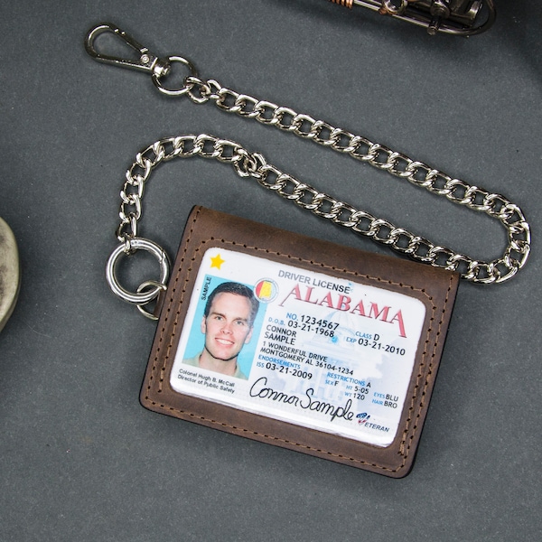 Porte carte d'identité monogrammé en cuir noir, protège carte de visite, cadeau motard ou chauffeur.