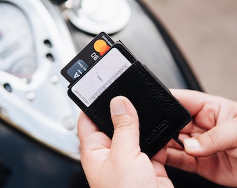 RFID Travel Wallet, Full Grain Leather Pop Up Card Holder, Compact Credit Card Case, Personalized Travel Gift, Secure Slim Wallet