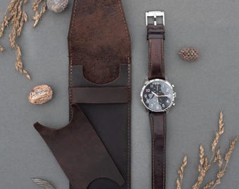 Leather Watch Case, Personalized Watch Pouch, Custom Watch Holder, Travel Watch Organizer, Handmade Leather Watch Sleeve, Father's Day Gift