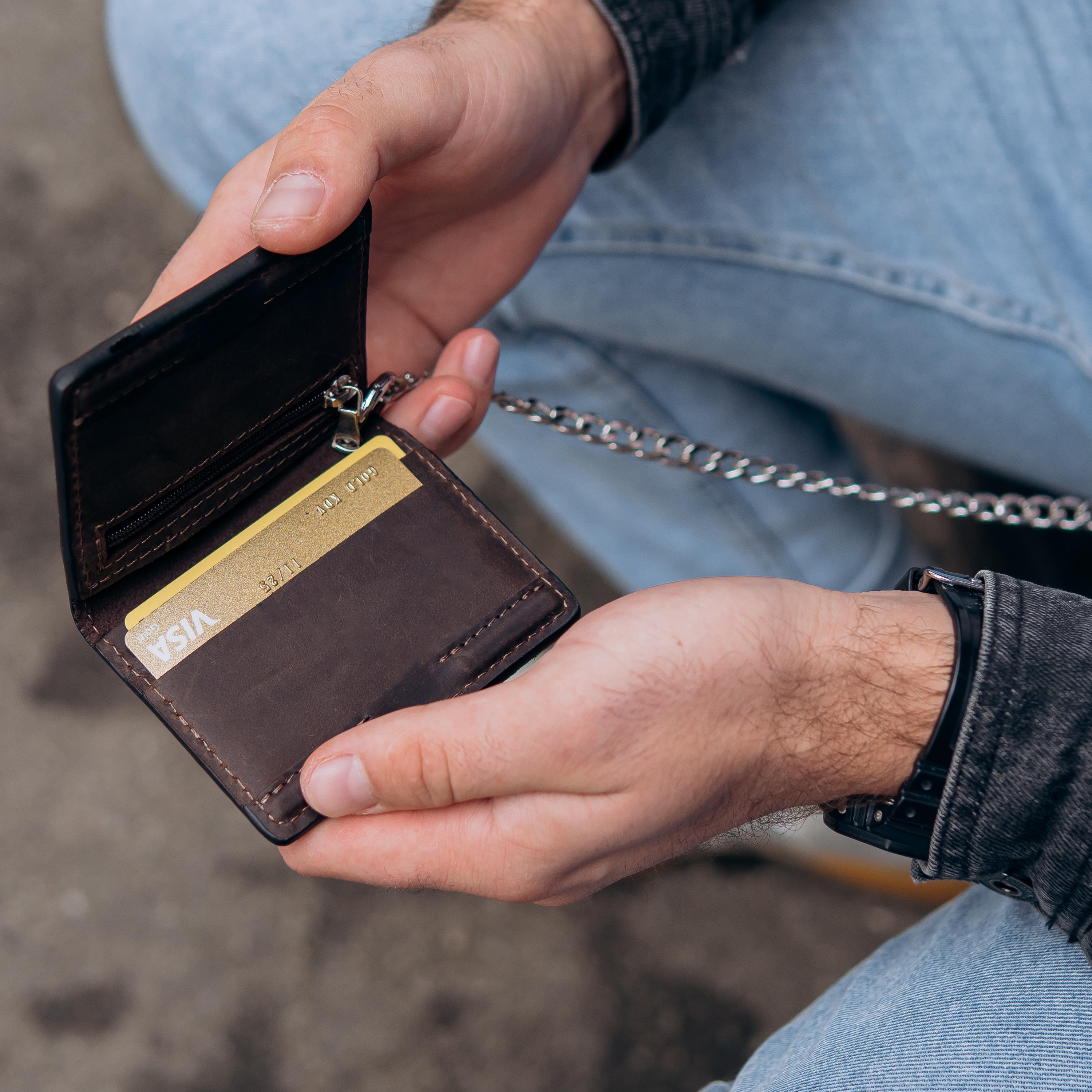 Compact EDC Leather Wallet – Magnetic Closure, Zip Pocket, ID