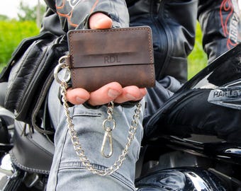 Engraved Leather ID Wallet for Him - Gift for Boyfriend, Dad or Husband - Chain or Lanyard Option